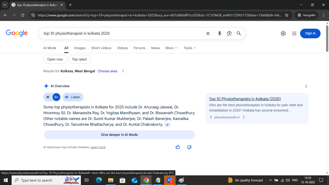 Kolkata SEO specialist second page Google ranking achievement screenshot